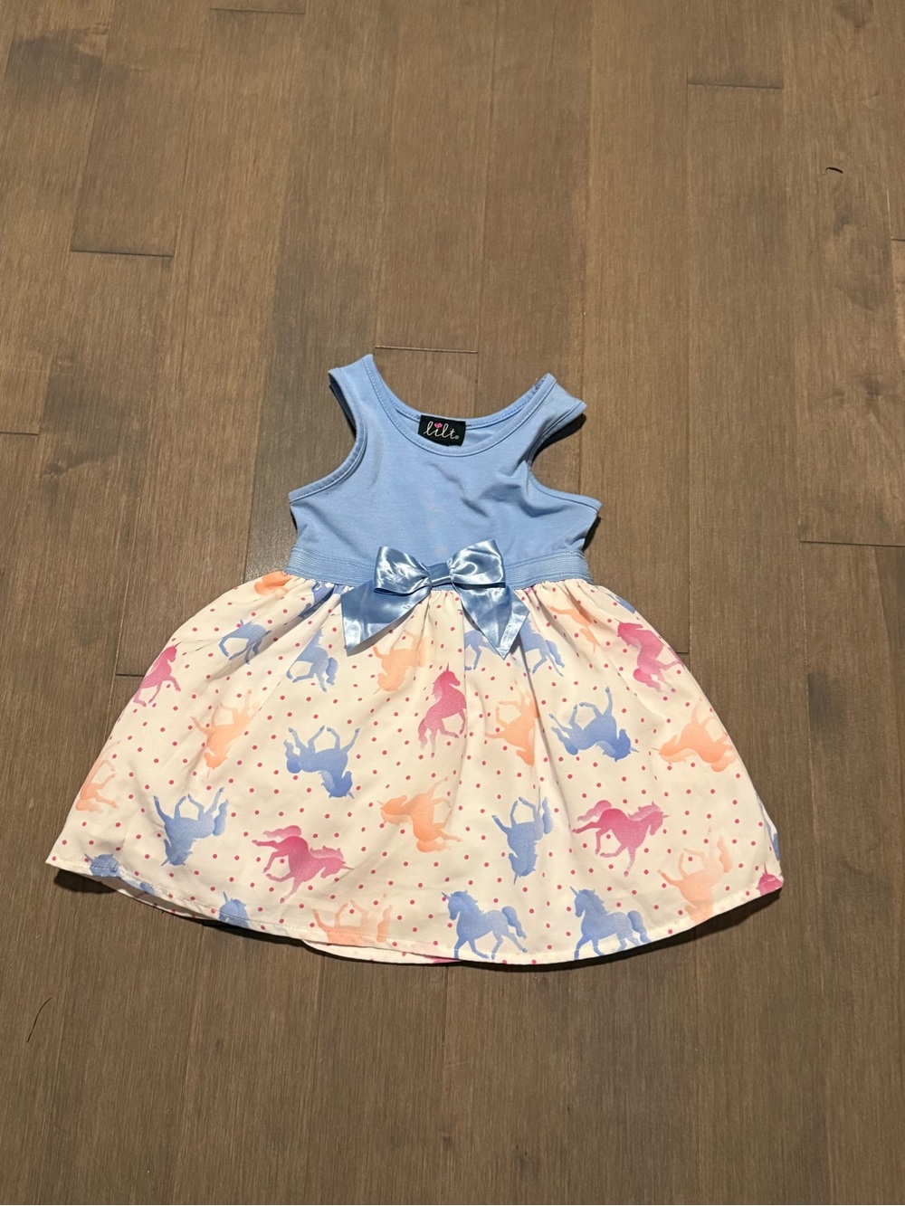 Unicorn Print Dress with Satin Bow